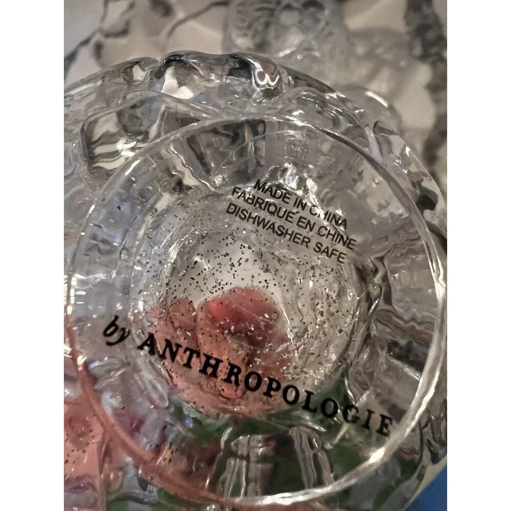 3 Anthropologie Helianthus Clear Water Goblet Glass Set glasses whiskey table